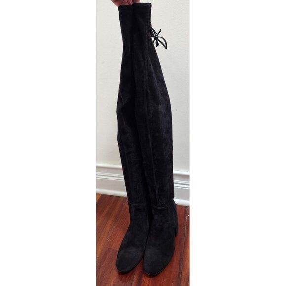 Aquatalia Women’s 6 Black Suede Over The Knee Boots Made in Italy Block Heel Tie - Picture 5 of 16